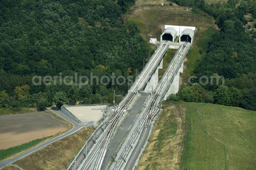 Finneland from above - Construction site for new train- tunnel construction Finnetunnel - Bibratunnel the train and ICE route in Finneland in the state Saxony-Anhalt, Germany