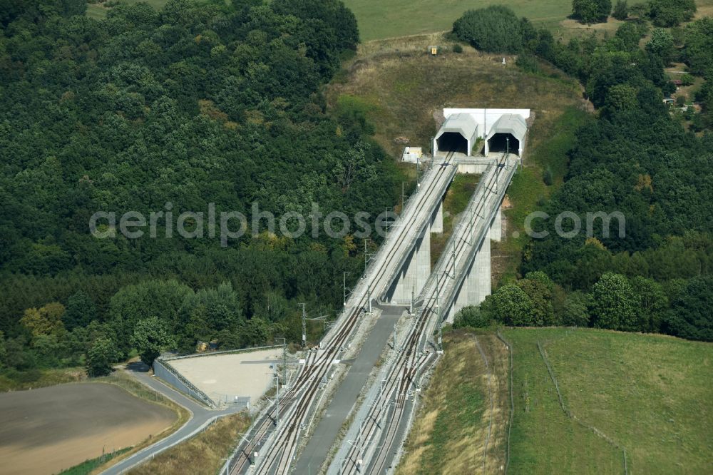 Finneland from the bird's eye view: Construction site for new train- tunnel construction Finnetunnel - Bibratunnel the train and ICE route in Finneland in the state Saxony-Anhalt, Germany