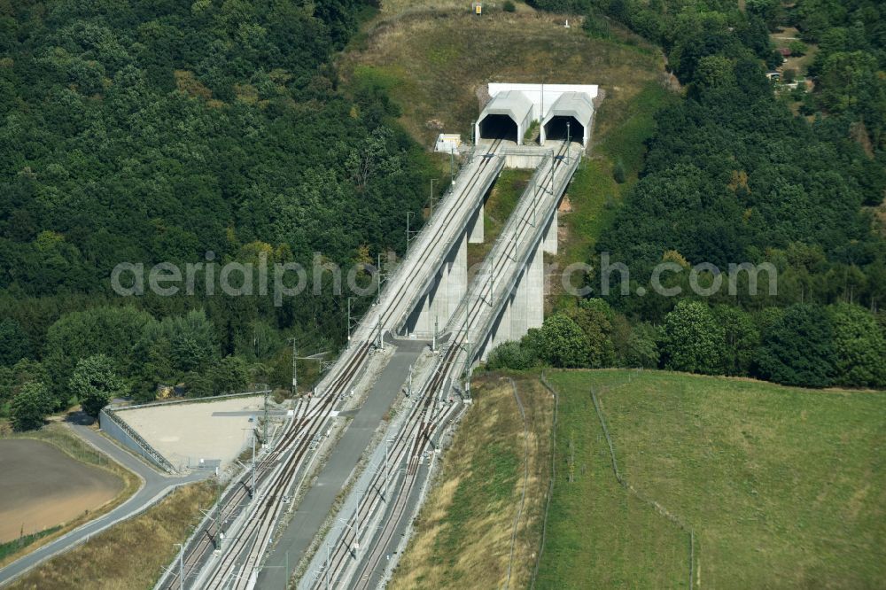 Finneland from above - Construction site for new train- tunnel construction Finnetunnel - Bibratunnel the train and ICE route in Finneland in the state Saxony-Anhalt, Germany