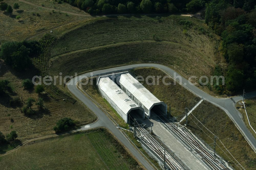 Finneland from the bird's eye view: Construction site for new train- tunnel construction Finnetunnel - Bibratunnel the train and ICE route in Finneland in the state Saxony-Anhalt, Germany