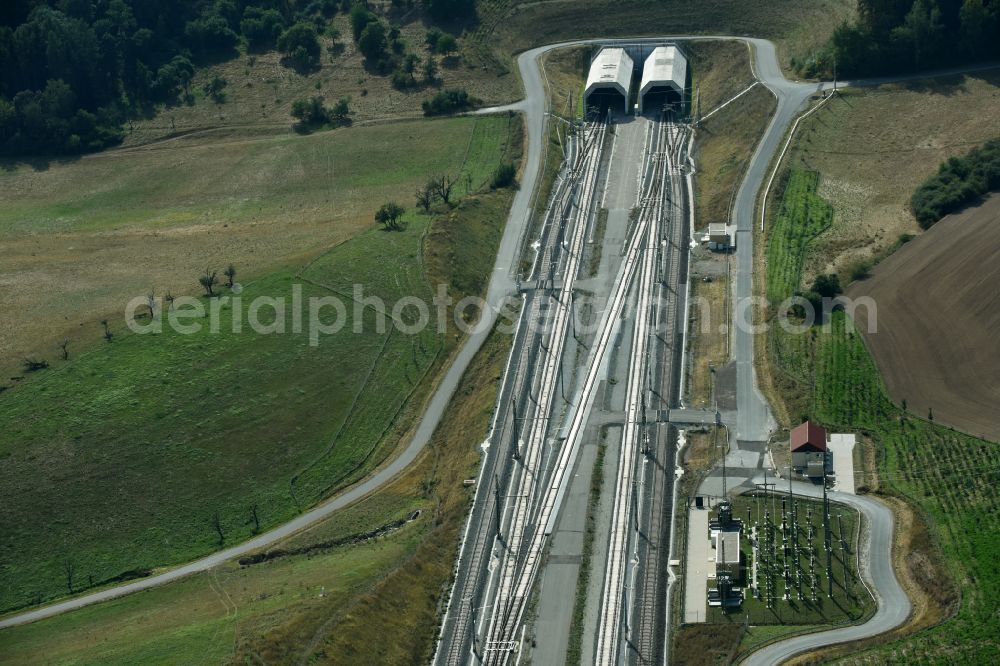 Finneland from the bird's eye view: Construction site for new train- tunnel construction Finnetunnel - Bibratunnel the train and ICE route in Finneland in the state Saxony-Anhalt, Germany