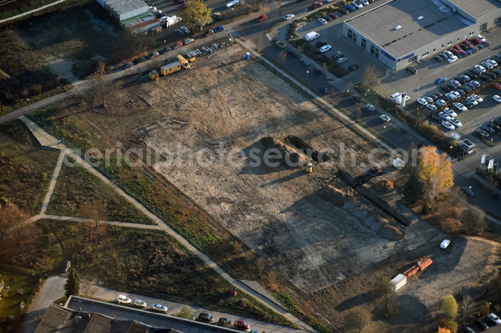 Aerial photograph Berlin - Construction site for the new building of Asylum accommodation buildings Dingolfinger Strasse - Walsheimer Strasse in Berlin