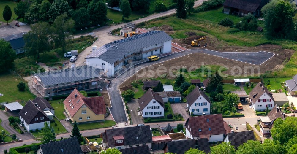 Ettenheim from above - Construction site for the new building of Asylum accommodation buildings in Ettenheimweiler in Ettenheim in the state Baden-Wuerttemberg, Germany