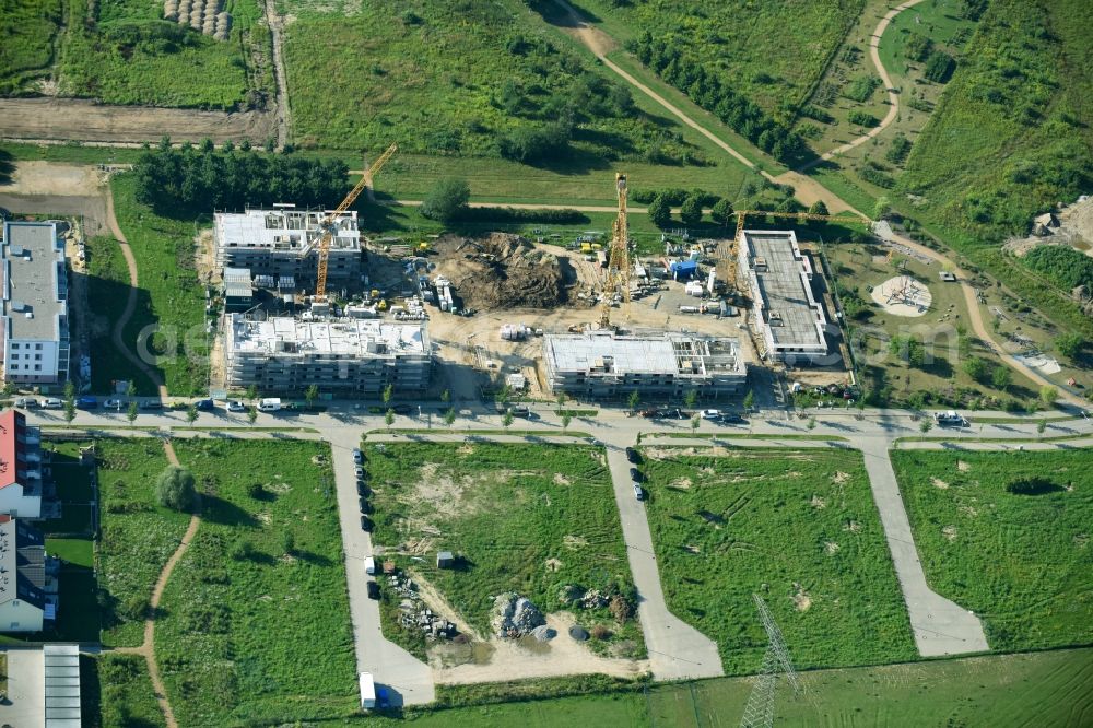 Schönefeld from above - Construction site for the new building of Asylum accommodation buildings on Leonorenstrasse in the district Lankwitz in Berlin, Germany. Involved companies are Bundesamt fuer Migration und Fluechtlinge, Landesamt fuer Fluechtlingsangelegenheiten (LAF)