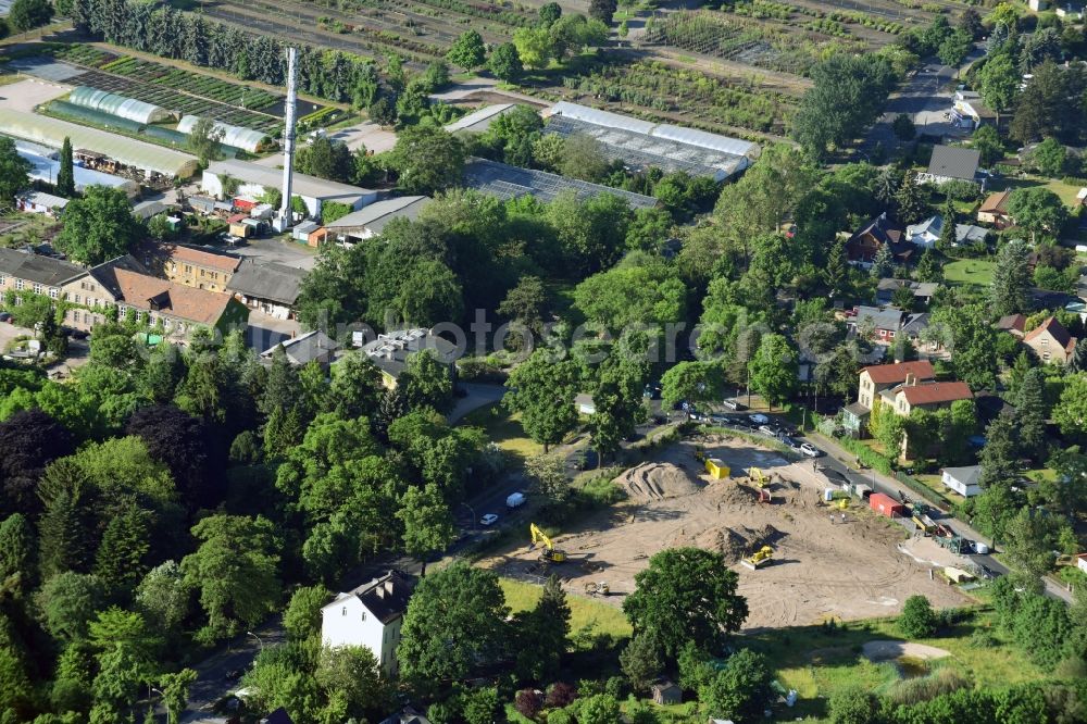 Berlin from above - Construction site for the new building of Asylum accommodation buildings Spaethstrasse - Chris-Gueffroy-Allee in the district Treptow in Berlin, Germany