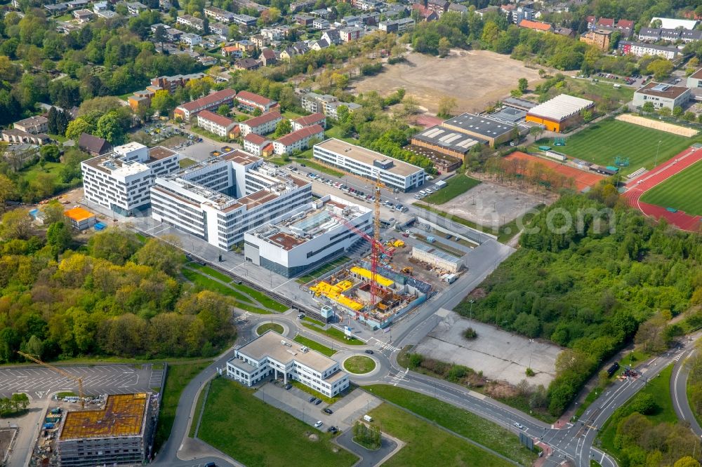 Bochum from above - Construction of a building complex of university fuer Gesundheit on Gesundheitsconpus in Stadtteil Querenburg in Bochum in the state North Rhine-Westphalia, Germany