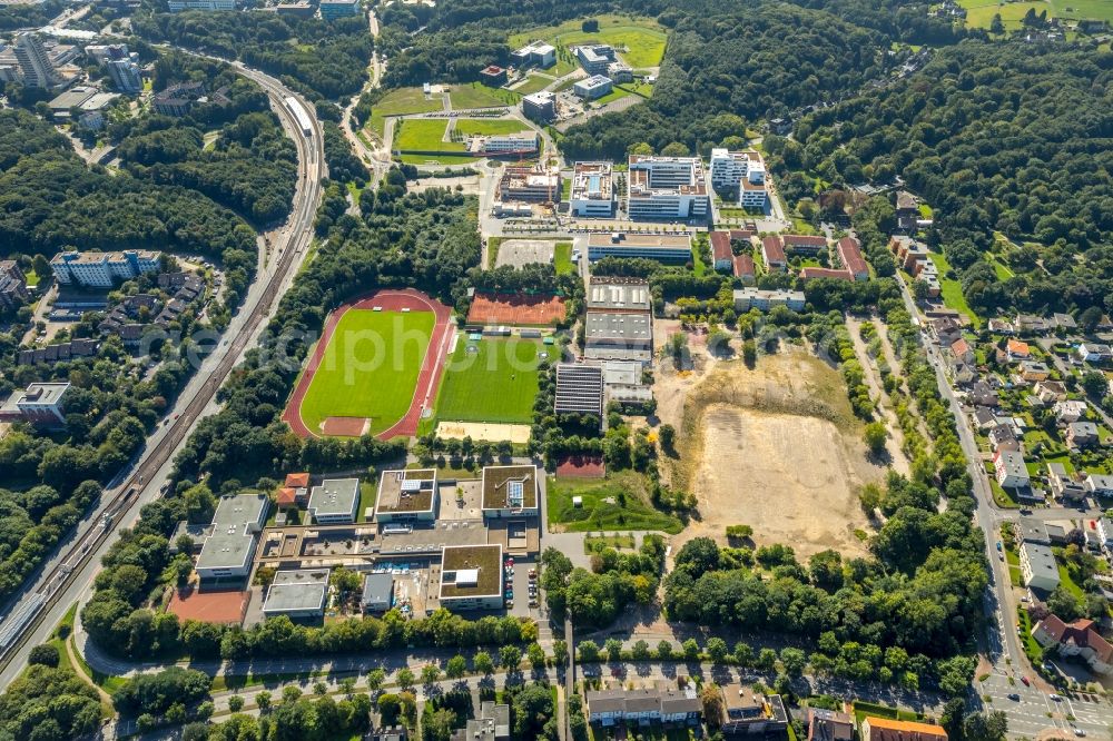 Bochum from the bird's eye view: Construction of a building complex of university fuer Gesundheit on Gesundheitsconpus in Stadtteil Querenburg in Bochum in the state North Rhine-Westphalia, Germany