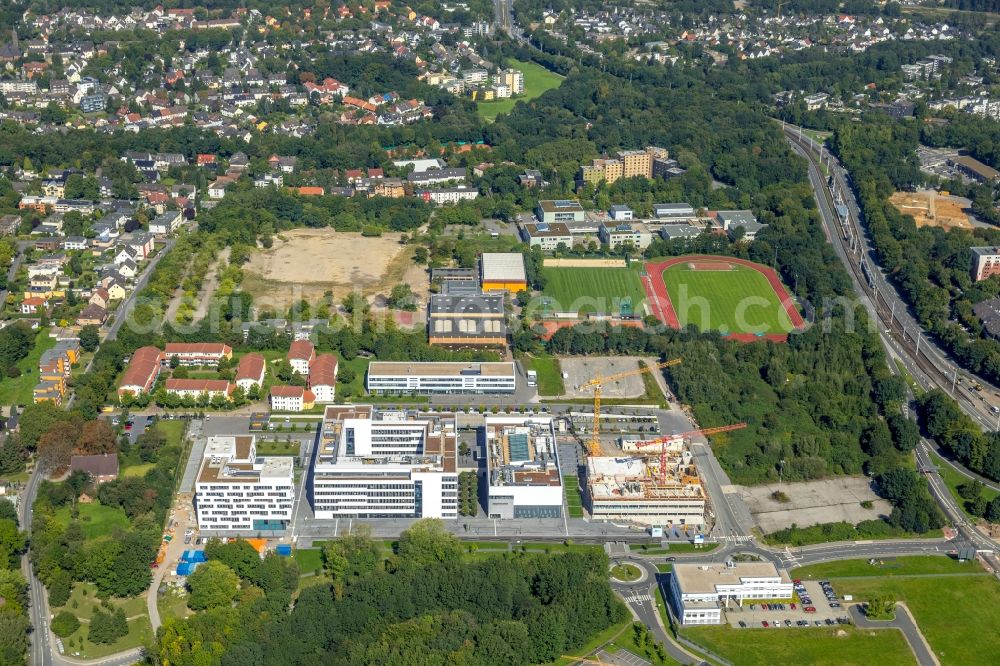 Bochum from the bird's eye view: Construction of a building complex of university fuer Gesundheit on Gesundheitsconpus in Stadtteil Querenburg in Bochum in the state North Rhine-Westphalia, Germany