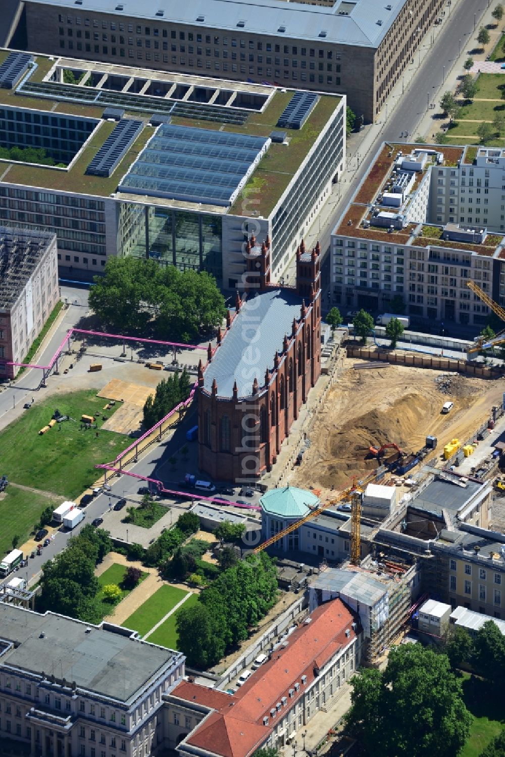 Aerial photograph Berlin Mitte - Construction site at Friedrichswerder Church in Berlin