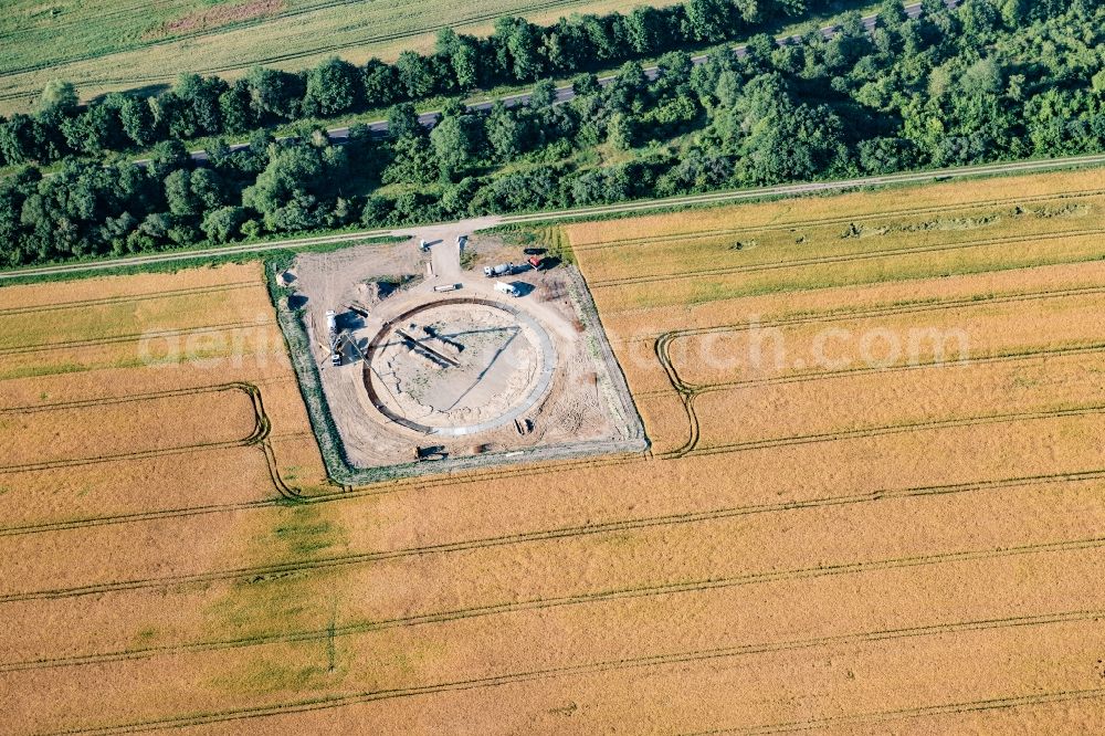 Aerial photograph Boizenburg/Elbe - Construction site for a foundation of a wind turbine in Boizenburg / Elbe in the state Mecklenburg-Western Pomerania, Germany