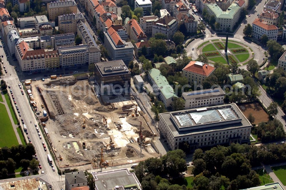 München from above - Construction site building complex of the university Hochschule fuer Fernsehen and Film on place Bernd-Eichinger-Platz in the district Maxvorstadt in Munich in the state Bavaria, Germany