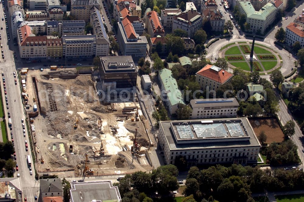 München from the bird's eye view: Construction site building complex of the university Hochschule fuer Fernsehen and Film on place Bernd-Eichinger-Platz in the district Maxvorstadt in Munich in the state Bavaria, Germany