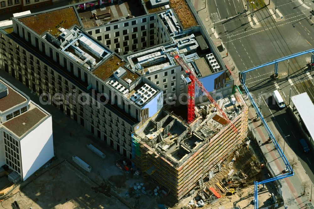 Aerial image Berlin - Construction site at the complex of the hotel building AMANO Grand Central - ibis on Invalidenstrasse - Heidestrasse in the district Mitte in Berlin, Germany