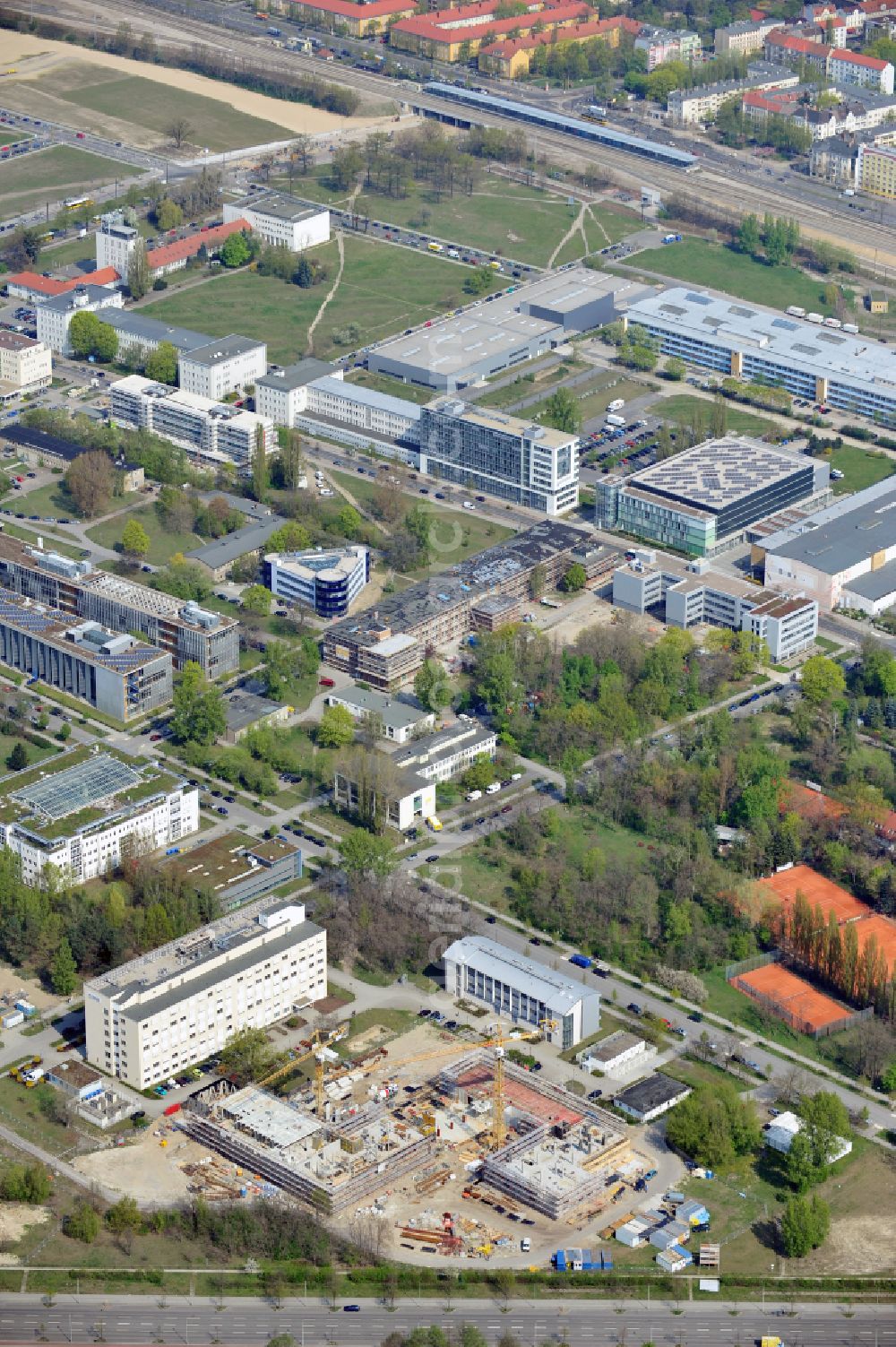 Aerial photograph Berlin - New construction site at the building complex of the institute Chemical laboratory building of the Federal Institute for Materials Testing and Research BAM on Richard-Willstaetter-Strasse in Berlin, Germany