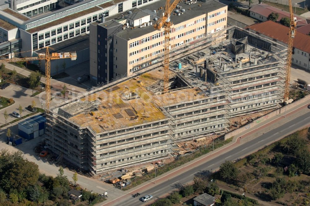 Magdeburg from above - Construction site of Building complex of the Institute Leibniz-Institut fuer Neurobiologie on Brenneckestrasse in Magdeburg in the state Saxony-Anhalt, Germany