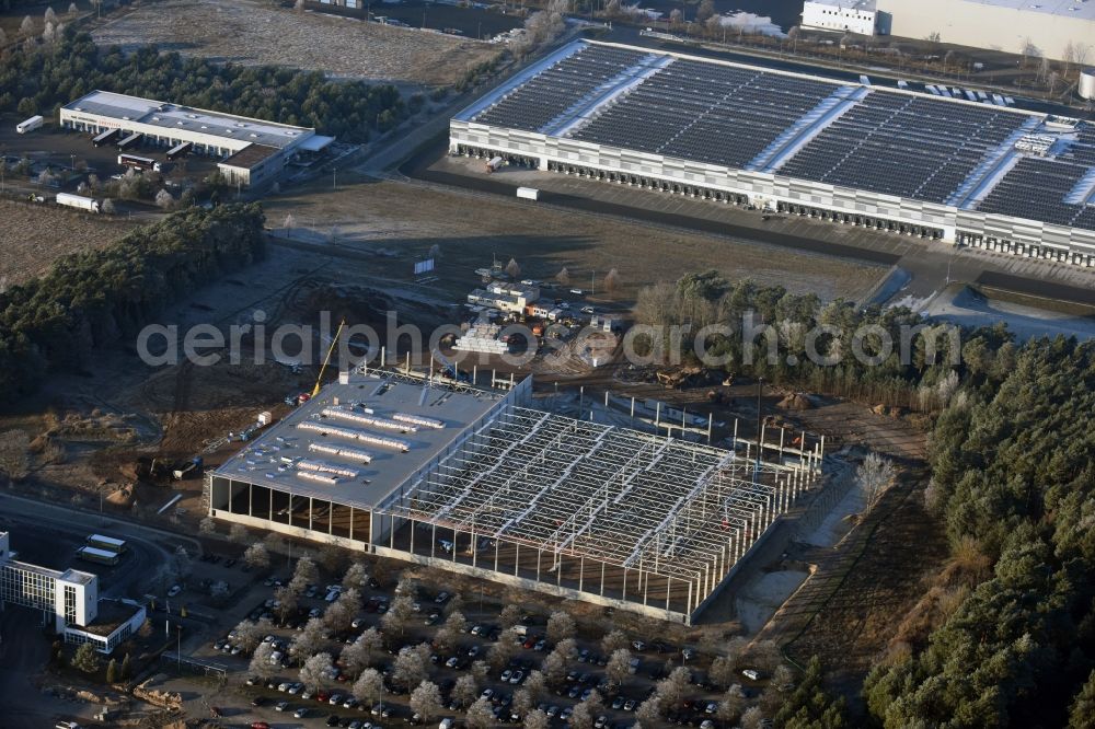 Aerial photograph Freienbrink - Construction site of building complex and distribution center on the site of GLX Global Logistic Services GmbH - CDC on Kiefernstrasse in Freienbrink in the state Brandenburg, Germany