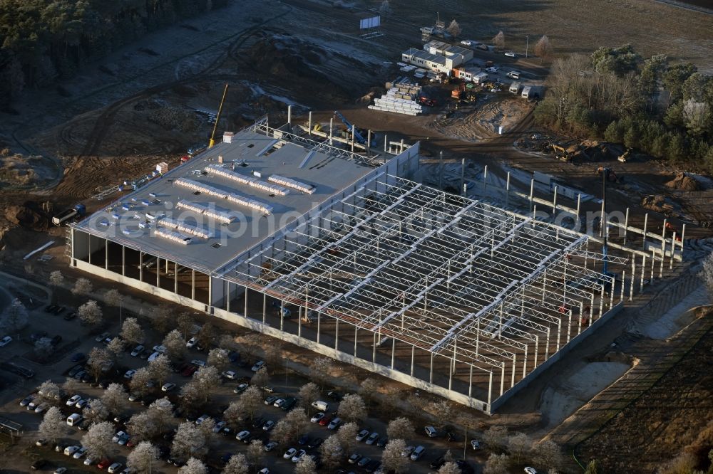 Freienbrink from above - Construction site of building complex and distribution center on the site of GLX Global Logistic Services GmbH - CDC on Kiefernstrasse in Freienbrink in the state Brandenburg, Germany