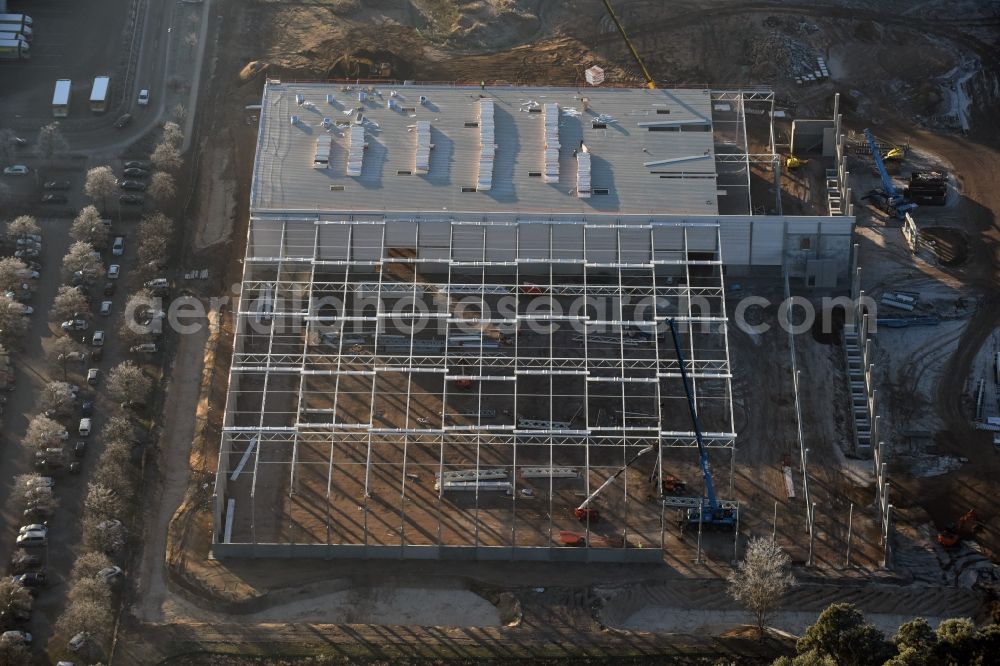 Aerial image Freienbrink - Construction site of building complex and distribution center on the site of GLX Global Logistic Services GmbH - CDC on Kiefernstrasse in Freienbrink in the state Brandenburg, Germany