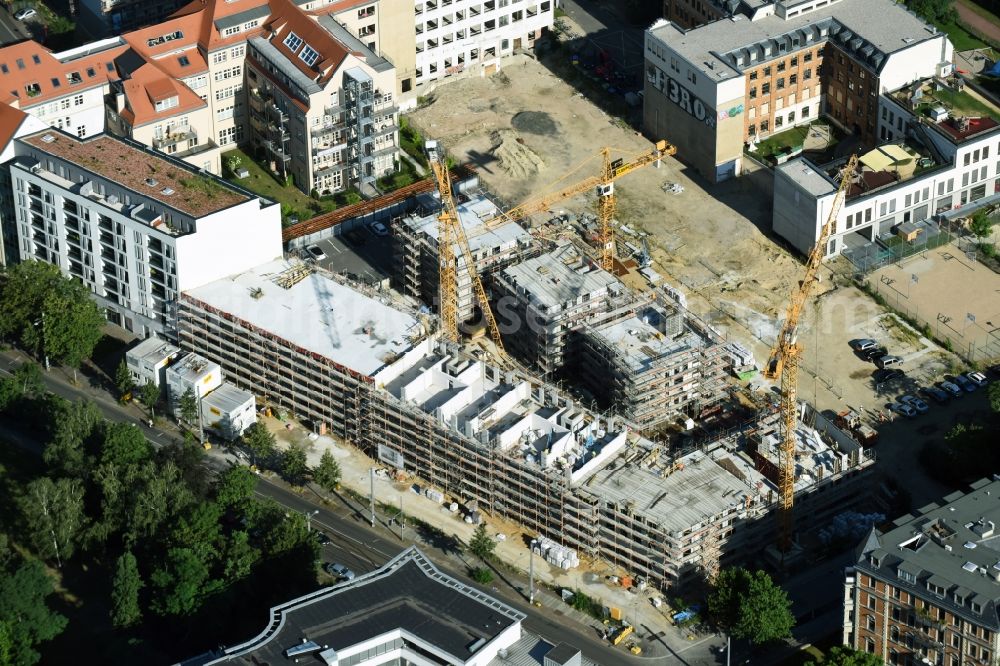 Aerial image Leipzig - Gutted buildings on the area of a former printing plant in Leipzig in the state Saxony. The old buildings are part of a housing project