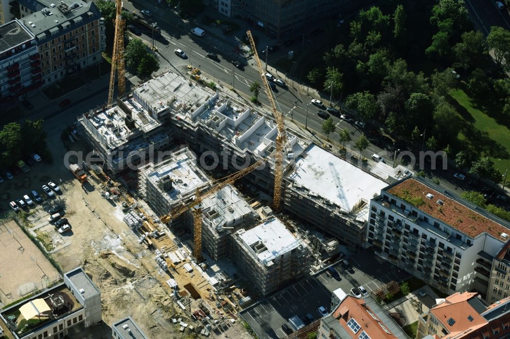 Aerial image Leipzig - Gutted buildings on the area of a former printing plant in Leipzig in the state Saxony. The old buildings are part of a housing project