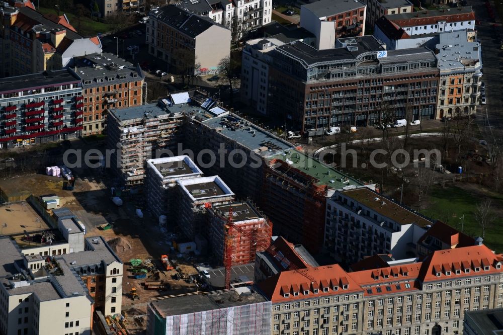 Aerial image Leipzig - Gutted buildings on the area of a former printing plant in Leipzig in the state Saxony. The old buildings are part of a housing project