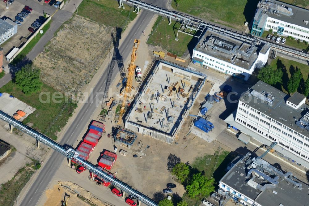 Berlin from the bird's eye view: Construction site on the compound of the block heat and power plant BHKW Adlershof in the Treptow-Koepenick district of Berlin. The underground heavy construction is being completed