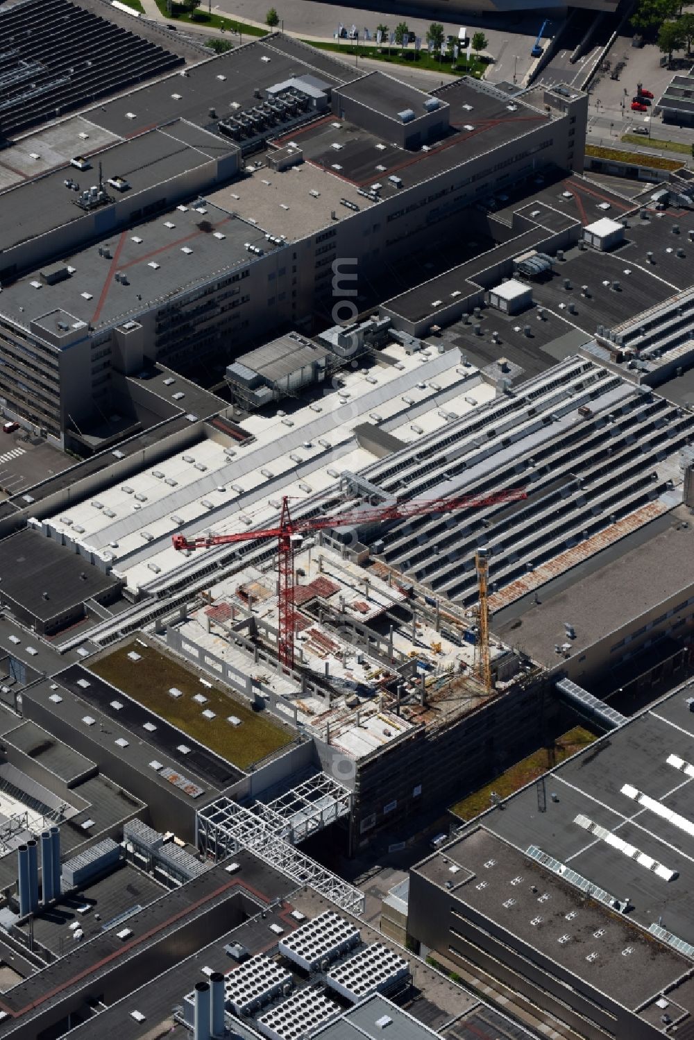 München from the bird's eye view: Construction site on Gelaende of BMW AG in the district Milbertshofen-Am Hart in Munich in the state Bavaria, Germany