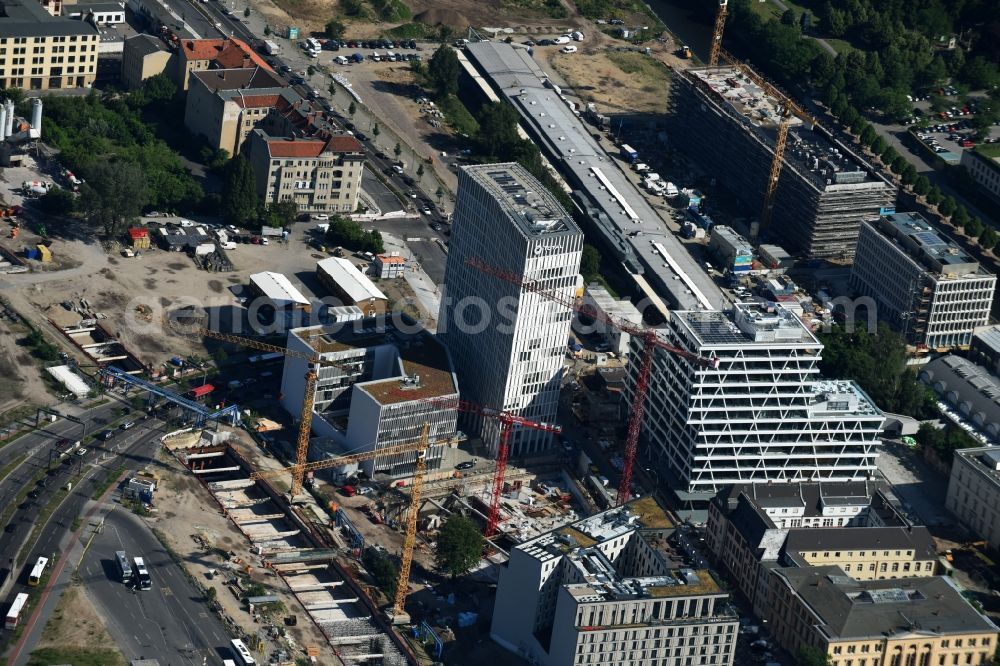 Aerial image Berlin - Construction site for the new Europacity on Heidestrasse in Berlin in Germany. View of the Southern area of the new business and residential quarter. A tunnel for the S 21 rail line is being completed as well