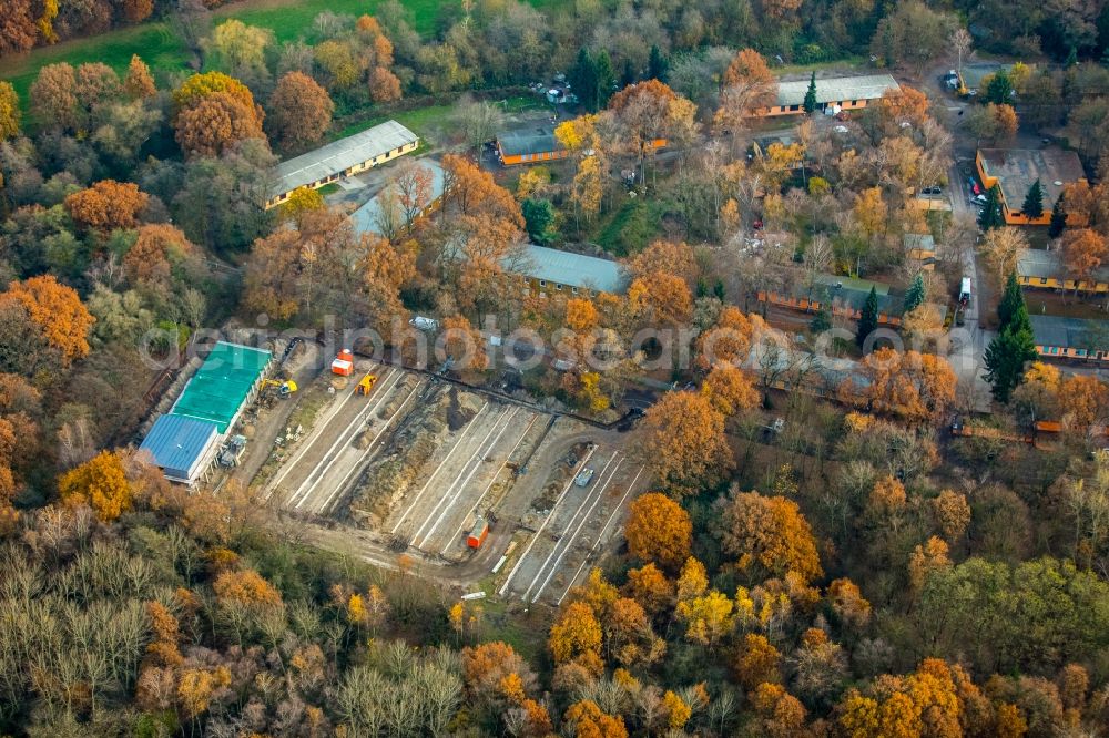 Dinslaken from above - Construction site of Caritasverband Dinslaken , Arbeitslosenprojekt An der Fliehburg in the district Ruhr Metropolitan Area in Dinslaken in the state North Rhine-Westphalia