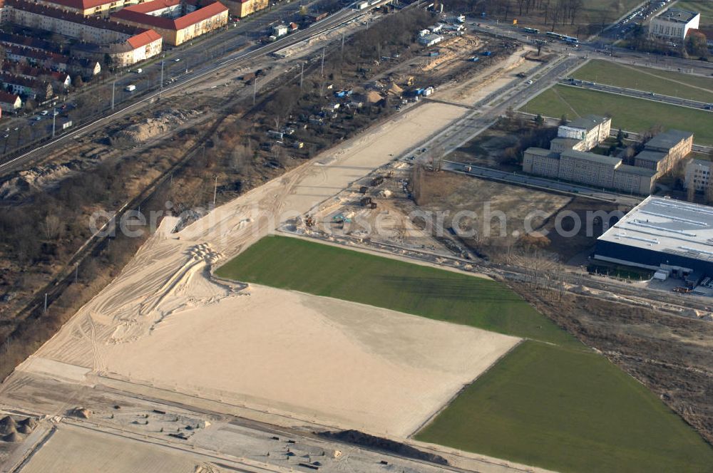 Aerial photograph Berlin - Blick auf den Bau von Hallen und Büroräumen am Groß-Berliner Damm in Berlin-Adlershof. Adlershof ist ein Ortsteil im Bezirk Treptow-Köpenick von Berlin. Im Gewerbepark am Groß-Berliner Damm in unmittelbarer Nähe zum Wirtschafts- und Wissenschaftsstandort Adlershof baut die TLG Immobilien Hallen und Büroräume für produzierendes Gewerbe, Maschinenbauer, Vertriebs-, Großhandel- und Logistikunternehmen. Kontakt: TLG IMMOBILIEN GmbH, Herr Alexan der Meißner, Tel. +49 (030) 24 303 391,