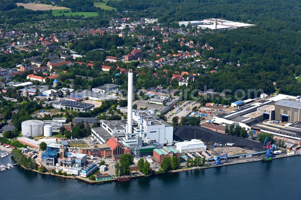 Aerial image Flensburg - Construction site to build a new combined cycle power plant with gas and steam turbine systems on Strandweg in the district Nordstadt in Flensburg in the state Schleswig-Holstein, Germany