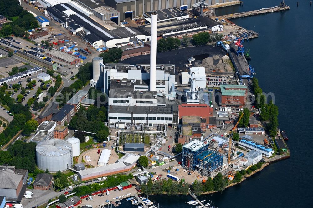 Flensburg from above - Construction site to build a new combined cycle power plant with gas and steam turbine systems on Strandweg in the district Nordstadt in Flensburg in the state Schleswig-Holstein, Germany