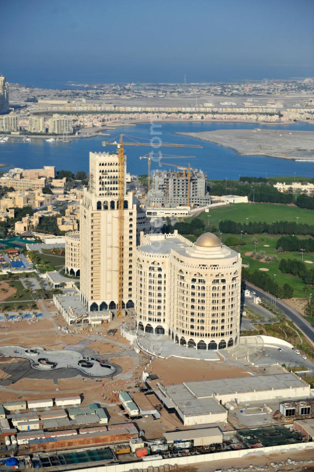 Aerial image Ras Al Khaimah - Construction site of the Al Hamra Palace Hotel in the arab emirate Ras Al Khaimah. The hotel is part of the Al Hamra Village Project, the second largest construction project of Ras Al Khaimah. The project is realized by the state-owned company Al Hamra Real Estate