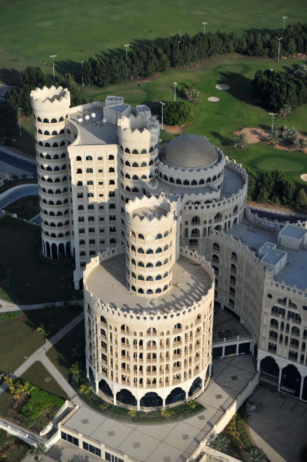 Aerial image Ras Al Khaimah - Construction site of the Al Hamra Palace Hotel in the arab emirate Ras Al Khaimah. The hotel is part of the Al Hamra Village Project, the second largest construction project of Ras Al Khaimah. The project is realized by the state-owned company Al Hamra Real Estate