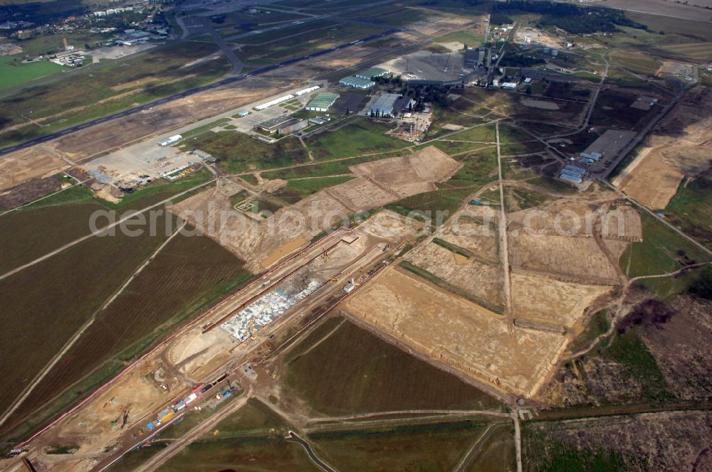 Schönefeld from above - Blick auf den Bau des Hauptstadtflughafens Berlin Brandenburg International (BBI) in Schönefeld. Es ist das größte Infrastrukturobjekt der neuen Länder und wird einer der modernsten Flughafen Europas. Homepage: http://