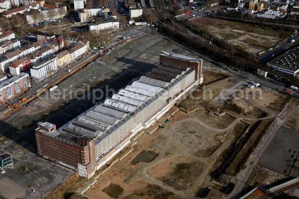 Aerial image Frankfurt am Main - High-rise construction of the twin towers of the ECB's headquarters in Frankfurt / Main in Hesse. The new headquarters of the European Central Bank is a design by the architects of Coop Himmelb (l) au