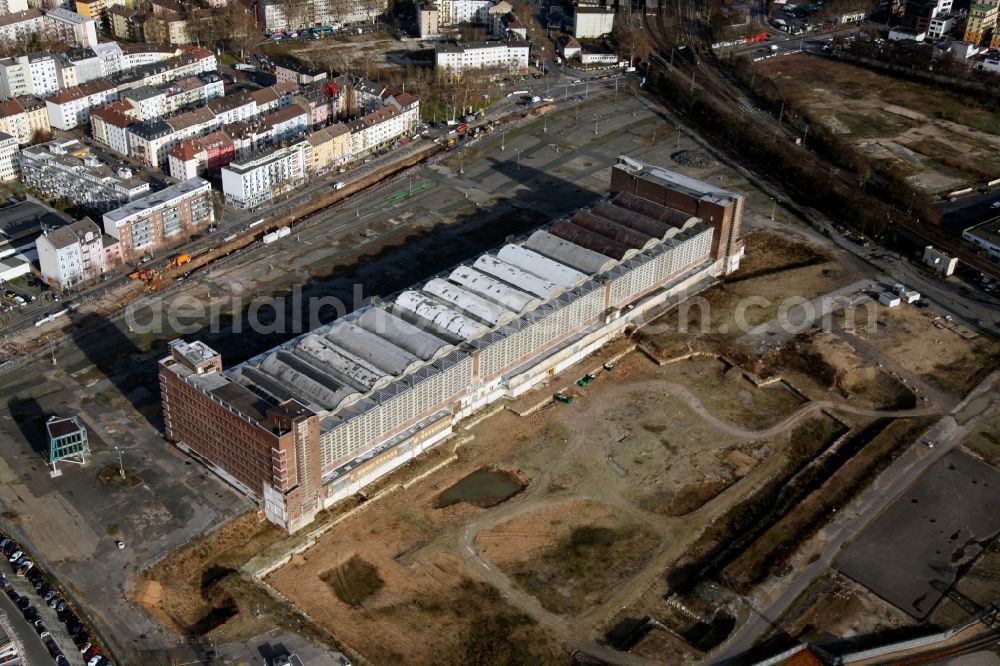 Aerial photograph Frankfurt am Main - High-rise construction of the twin towers of the ECB's headquarters in Frankfurt / Main in Hesse. The new headquarters of the European Central Bank is a design by the architects of Coop Himmelb (l) au