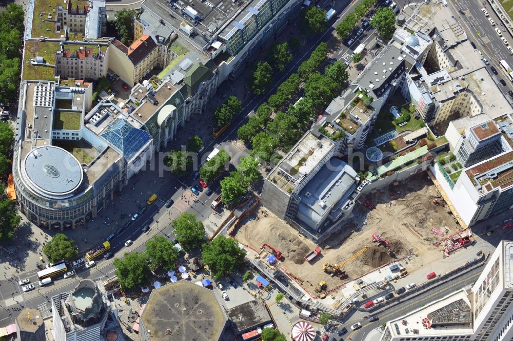 Aerial image Berlin - Construction of high-rise commercial building, Upper West on the Breitscheidplatz in Berlin-Charlottenburg