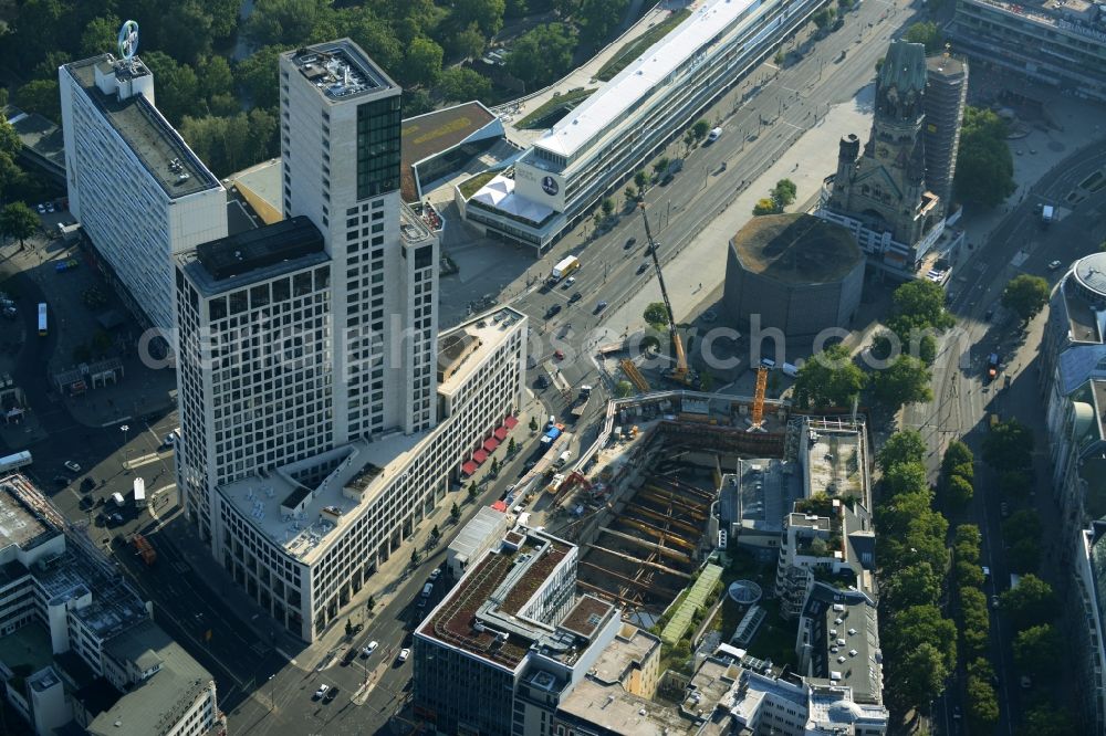 Aerial photograph Berlin - Construction of high-rise commercial building, Upper West on the Breitscheidplatz in Berlin-Charlottenburg