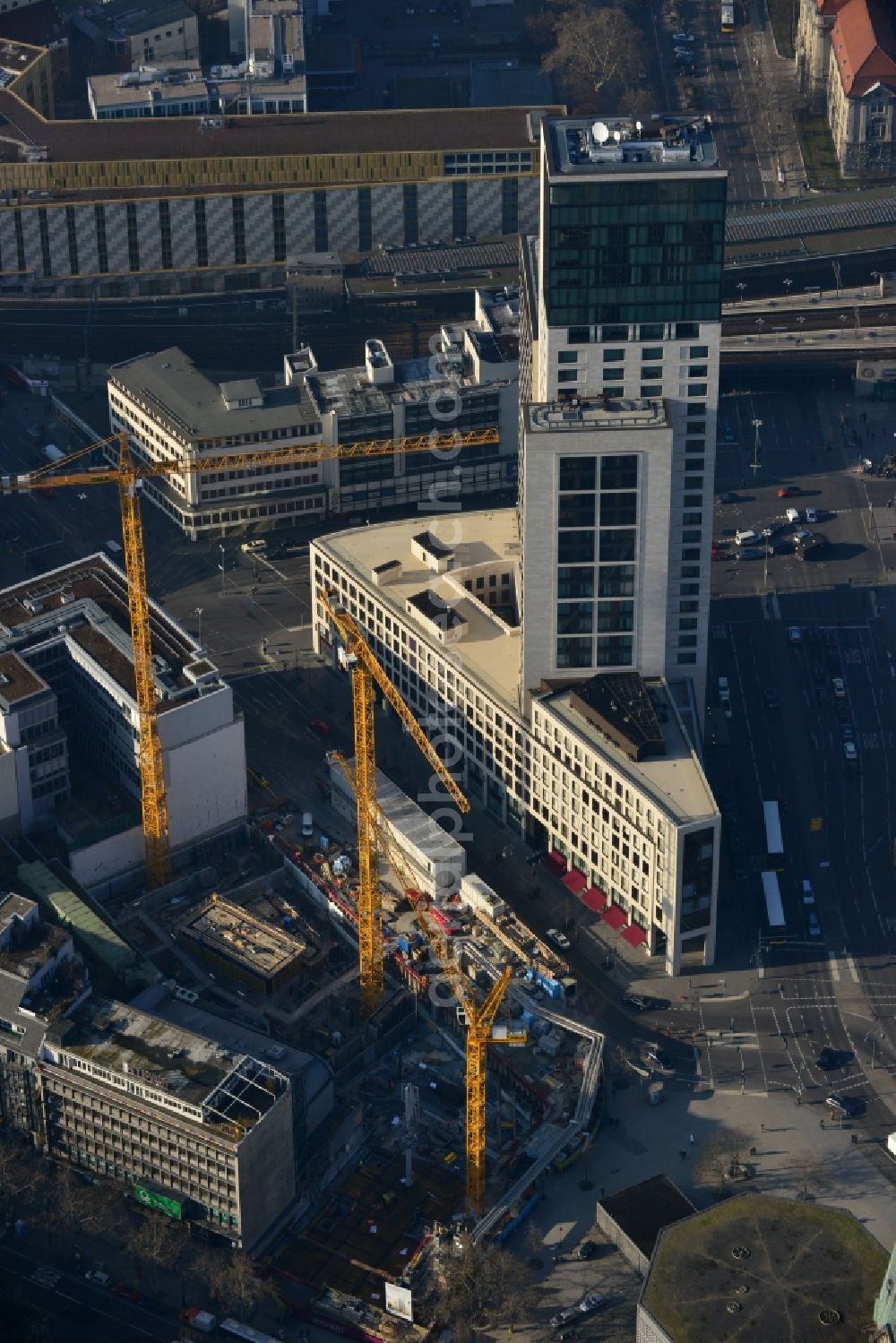 Aerial image Berlin - Construction of high-rise commercial building, Upper West on the Breitscheidplatz in Berlin-Charlottenburg
