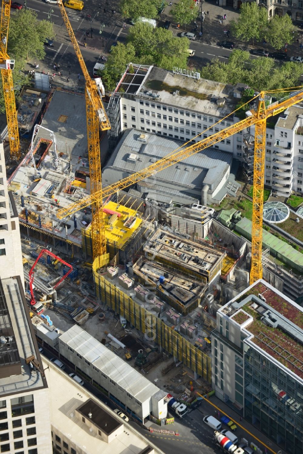 Berlin from the bird's eye view: Construction of high-rise commercial building, Upper West on the Breitscheidplatz in Berlin-Charlottenburg