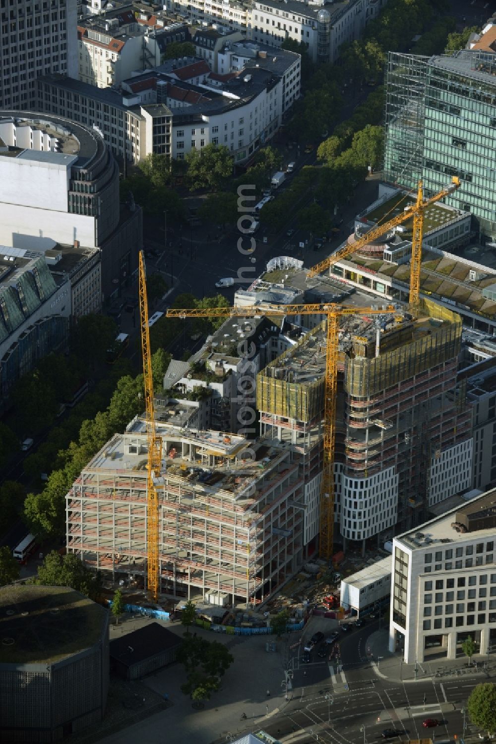 Berlin from the bird's eye view: Construction of high-rise commercial building, Upper West on the Breitscheidplatz in Berlin-Charlottenburg