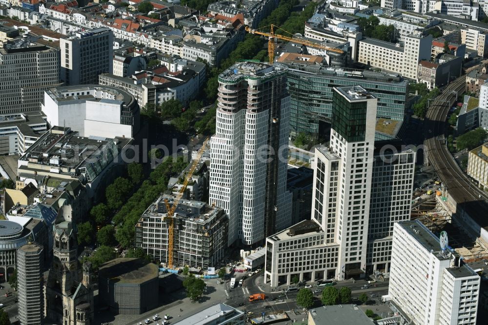 Berlin from the bird's eye view: Construction of high-rise commercial building, Upper West on the Breitscheidplatz in Berlin-Charlottenburg