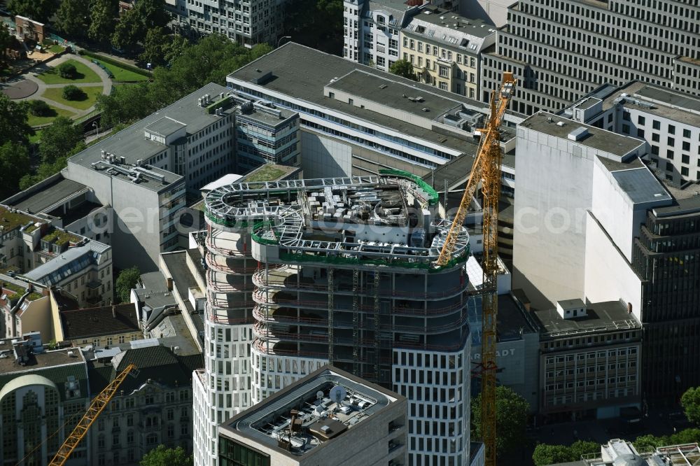 Berlin from the bird's eye view: Construction of high-rise commercial building, Upper West on the Breitscheidplatz in Berlin-Charlottenburg