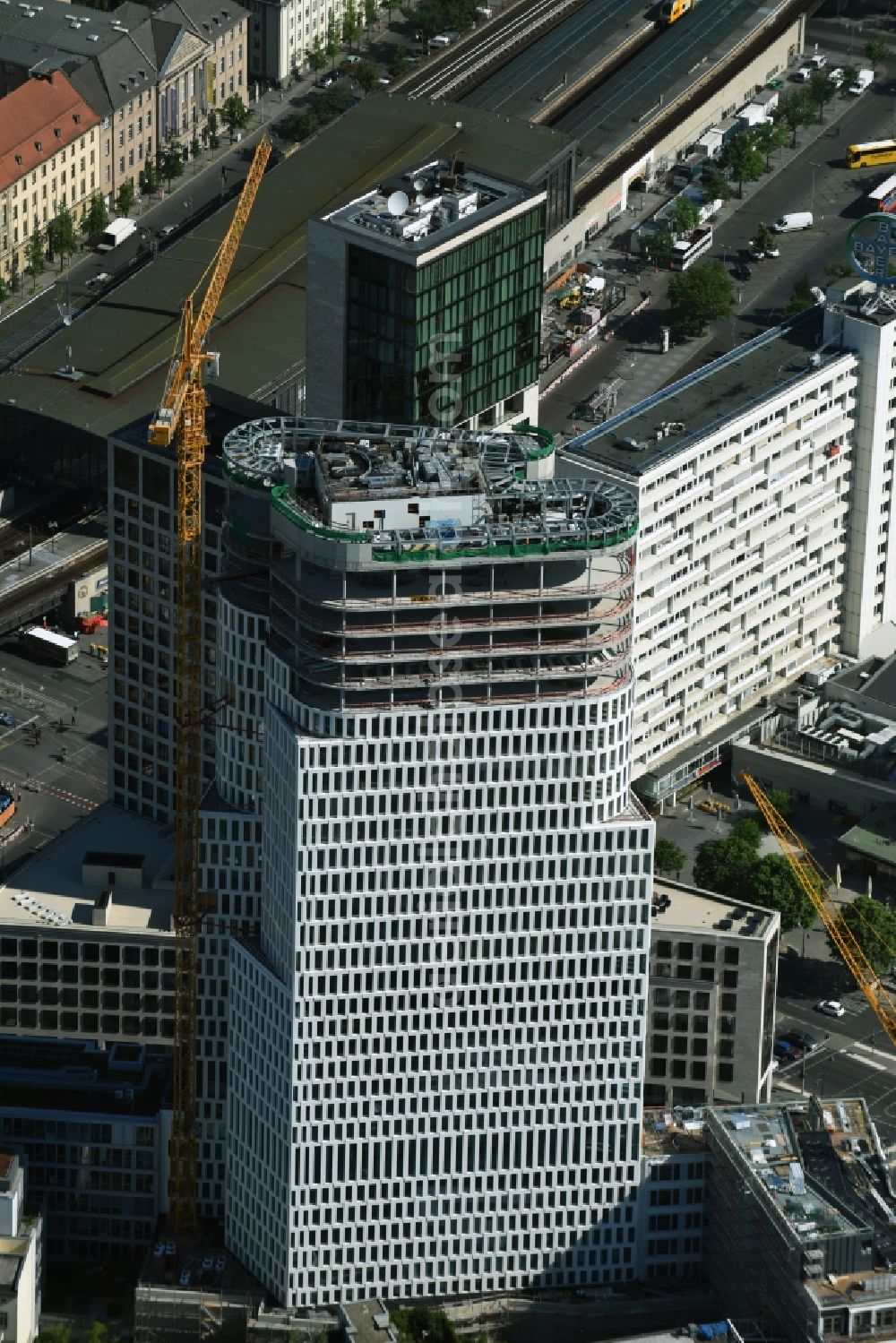 Berlin from the bird's eye view: Construction of high-rise commercial building, Upper West on the Breitscheidplatz in Berlin-Charlottenburg