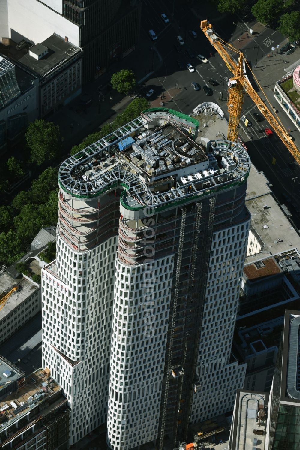 Berlin from above - Construction of high-rise commercial building, Upper West on the Breitscheidplatz in Berlin-Charlottenburg