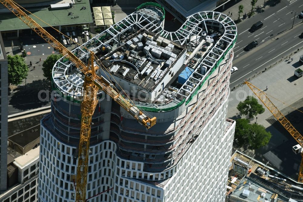 Berlin from the bird's eye view: Construction of high-rise commercial building, Upper West on the Breitscheidplatz in Berlin-Charlottenburg