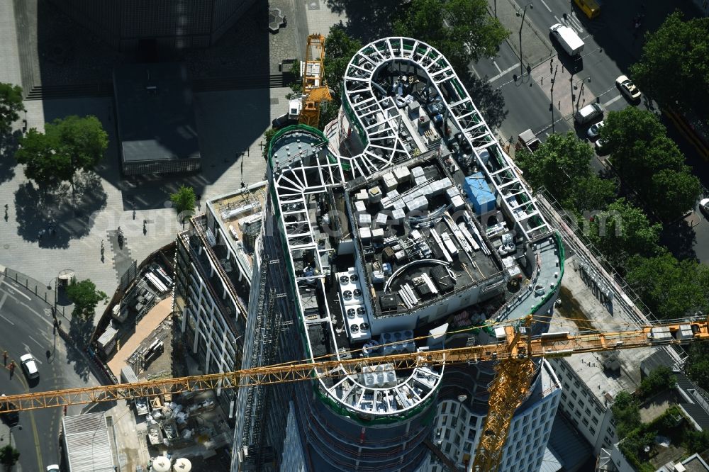 Aerial image Berlin - Construction of high-rise commercial building, Upper West on the Breitscheidplatz in Berlin-Charlottenburg