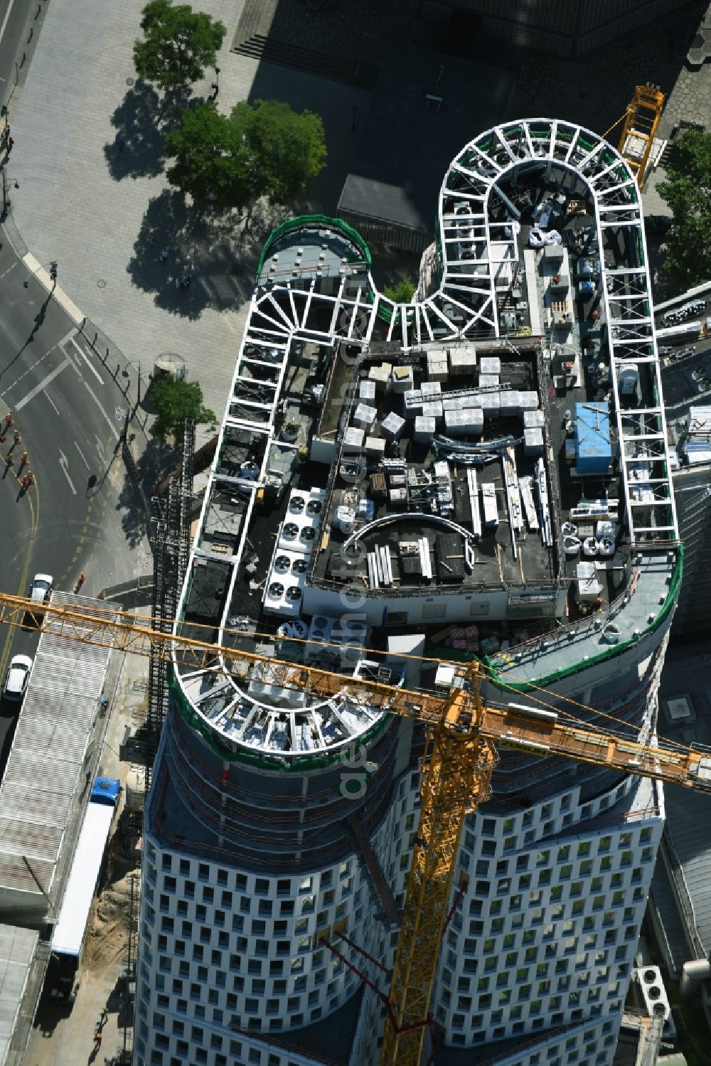 Aerial photograph Berlin - Construction of high-rise commercial building, Upper West on the Breitscheidplatz in Berlin-Charlottenburg