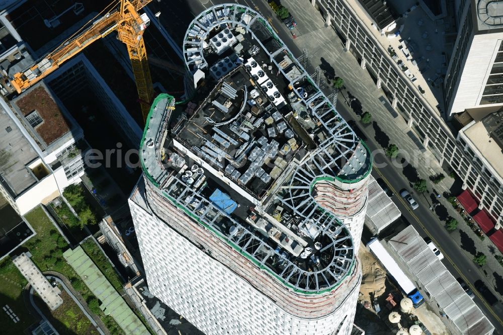 Berlin from the bird's eye view: Construction of high-rise commercial building, Upper West on the Breitscheidplatz in Berlin-Charlottenburg